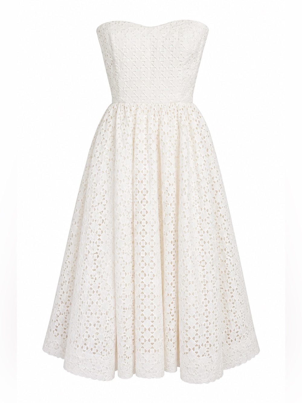 Donna Morgan White Cotton Eyelet Strapless Dress 10